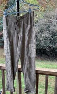 American Eagle Women’s Size-8 Pants Linen Blend Green Cargo Pockets Jogger EUC - Picture 1 of 23