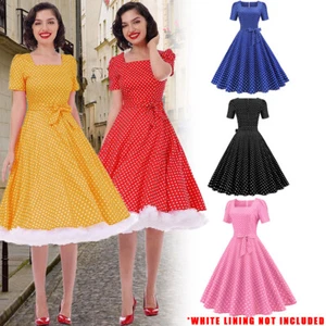 UK Retro Womens Polka Dot Swing Dress 50s 60s Rockabilly Cocktail Eveining Party - Picture 1 of 74