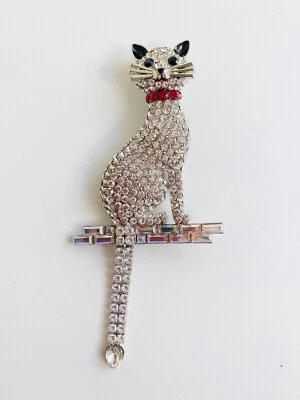 Butler and Wilson Clear Crystal Cat With Moving Tail Brooch NEW - Image 1 of 3