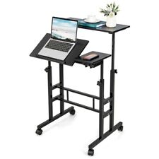 Rolling Laptop Desk Adjustable Office Computer Table Mobile Stand up Workstation