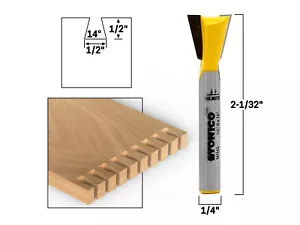 14Â° X 1/2" Dovetail Router Bit - 1/4" Shank - Yonico 14114q