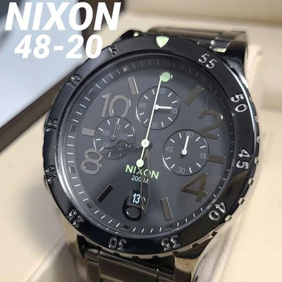 Nixon 48-20 Chronograph Quartz Watch Battery Replaced Used Black High-Polish - Image 1 of 4