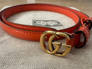 GUCCI Gürtel Damen Lackleder Orange schmal L 70 cm B 1,2 cm Vintage Leder XS - Bild 1 von 3