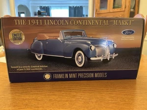 1/24 Franklin Mint 1941 Lincoln Continental Mark I B11ZN22 Limited Ed Blue w/Box - Picture 1 of 19
