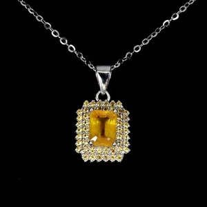 925 Sterling Silver Necklace Octagon Yellow Sapphire 7x5mm Natural Gemstone 18 - Picture 1 of 14