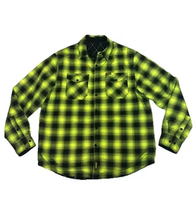 Dixxon Wende Flanell Jacke gesteppt XL neongrün kariert und schwarz Shacket - Bild 1 von 8