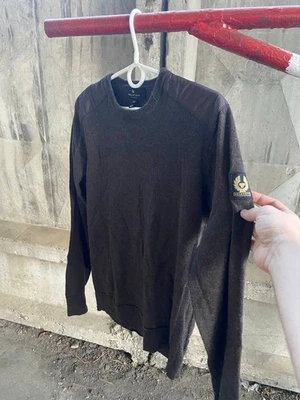 Belstaff Italy M Brown Wool Crew Neck Knit Sweater Logo - Image 1 of 4