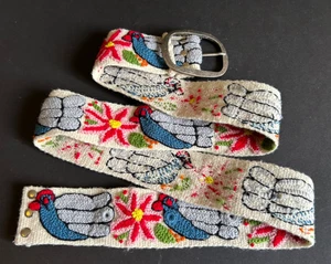 Handmade 100% Sheep Wool Embroidered Birds Flowers Women's Belt Made in Peru Lg - Picture 1 of 8