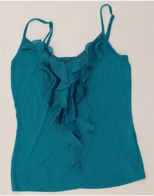 MONSOON Womens Ruffle Front Crop Cami Top UK 12 Medium Blue Viscose BW15 - Image 1 of 3