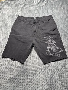Play Cloths Men Shorts 40 Black Palm Tree Graphic Car Streetwear Raw Hem Hip Hop - Picture 1 of 7