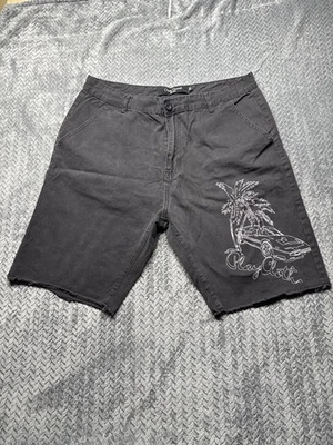 Play Cloths Men Shorts 40 Black Palm Tree Graphic Car Streetwear Raw Hem Hip Hop - Image 1 of 4