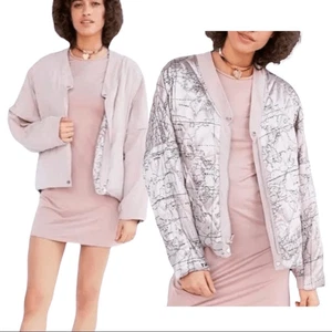 Urban Outfitters Kimchi Blue Pink Reversible Satin Bomber Jacket Oversized - Picture 1 of 6