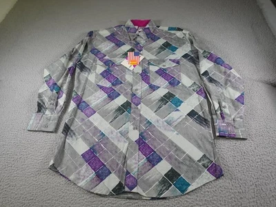 Vintage Roper Shirt Mens Large Gray Abstract Western Made USA 90s Cowboy Rodeo - Image 1 of 4