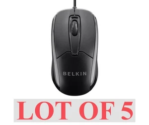 Belkin F5M010qBLK Black 3-Button Wired USB Optical Mouse 5ft Cord Lot 5 NEW - Picture 1 of 4