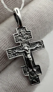 Vintage Orthodox Cross Pendant – Solid 925 Sterling Silver – Ukraine - 2.41g - Picture 1 of 11