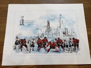 "Pat Coffman Huss Print 2015 Chicago Blackhawks Stanley Cup - Firmado 25"" X 19""" - Imagen 1 de 6