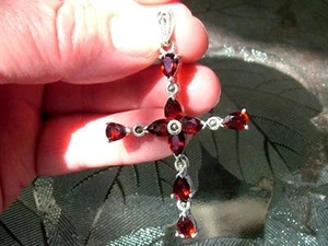 Red Garnet &Marcasite Pendant 925 Sterling Silver Cross CLOSEOUT! - Picture 1 of 2