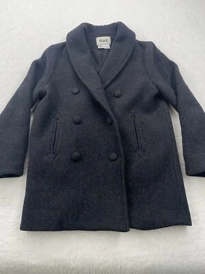 ЛЬНЯНОЙ двубортный размер маленький черный шерсти кнопка вверх платье пальто куртка винтажный - Изображение 1 из 4