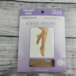 Walgreens Comfort Top Knee Highs One Size Fits 8.5-11 Sandal Foot Nude Toe vtg - Picture 1 of 2