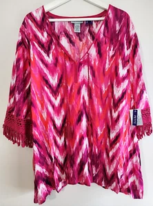 Size 2XWP 22/24WP Petite Top Catherines Pink Crochet Beachy Tunic Blouse NWT - Picture 1 of 8
