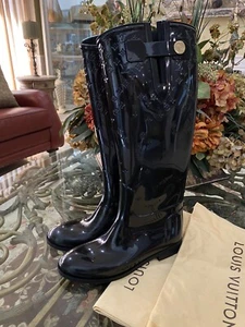 100% AUTHENTIC Louis Vuitton LV Monogram Rubber Rain Boots Shoes [Size 38] Black - Picture 1 of 16