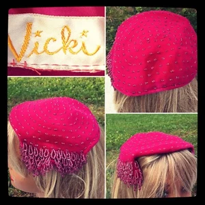 Vintage Couture Mode Samt Perlen Rosa Party Hut 🎩 von Vicki - Bild 1 von 12