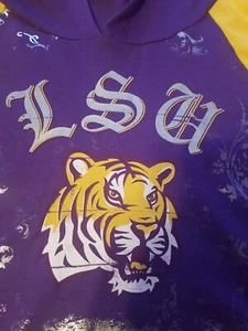 LSU Tigers Women's Purple/ Yellow/ Silver Shimmer Pullover Hoodie NWT Size XL - Picture 1 of 10