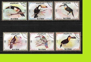 Ras Al-Khaimah 1972 Tucani - Uccellini - Serie Completa 6 Francobolli - Usato - Foto 1 di 1