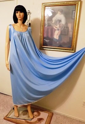 LUCIE ANN VTG Nylon BLUE Nightgown with Blue Satin Banded Sleeves size S small  - Image 1 of 4