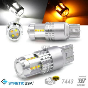 Syneticusa 7443 LED Turn Signal Switchback DRL Parking Light Bulbs White/Amber - Picture 1 of 8