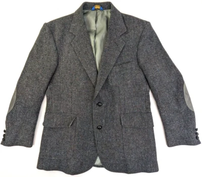 VTG Pendleton Virgin Wool Lined Sport Coat, Men Sz 42, Gray Tweed Elbow Patches - Image 1 of 4