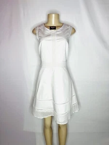 CYNTHIA ROWLEY WHITE SLEEVELESS A LINE COTTON DRESS WITH LACE TRIM SIZE 10 - Picture 1 of 3