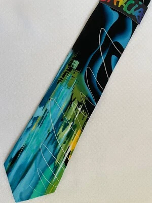 Corbata J Jerry Garcia abstracta negra verde azulado dorada seda Nueva York de noche Nueva sin etiquetas Foto 1 de 3
