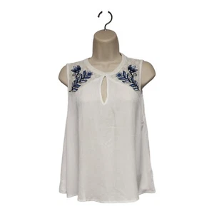Eyeshadow Round Neck Sleeveless Lace Accent Keyhole Neck White Top Size XL - Picture 1 of 10