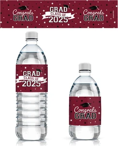 Maroon Graduation Party Water Bottle Labels, Class of 2025 Water Bottle Waterpro - Picture 1 of 12