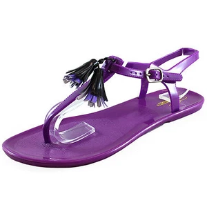 Nuevos zapatos para mujer moda jalea sandalias t correa puntera abierta informal verano púrpura - Imagen 1 de 6