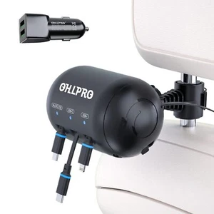 3in1 Retractable Backseat Car Charging Station 36w Fast Car Charger For All Phon - Photo 1 sur 12