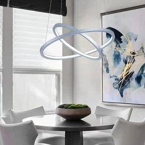 Modern LED Pendant Light 2-Ring Circular Pendant Lighting Height Adjustable - Picture 1 of 9