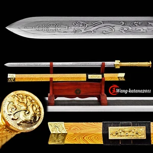 Espada recta de acero de doble filo chino dragón de oro 41' dinastía Han Jian 1095 - Imagen 1 de 10