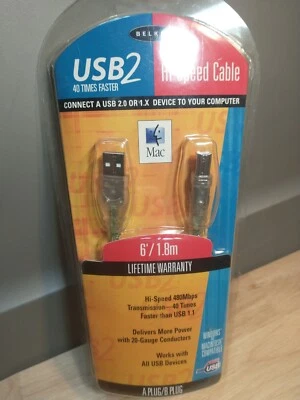 New BELKIN Cable USB 2 High-Speed 2.0 Cable 6 FOOT USB A Plug to B Plug - Image 1 of 4