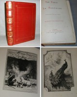 Antique La Fontaine Fables Book Illustrated Fine Signed Red Leather Binding 1884