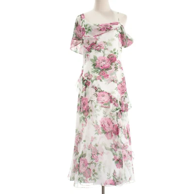 Carolina Herrera NWD Draped Shoulder Floral Midi Dress Size 8 White/Pink/Green - Image 1 of 4