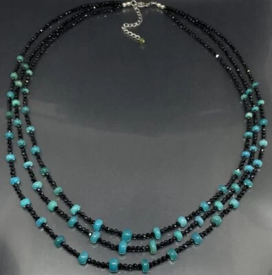"Collar para mujer RCG de plata de ley 925 facetado negro espinela turquesa 20-22,5""" Foto 1 de 4