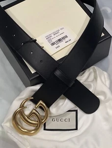 Gucci Belt GG Black Leather 1.5 Inch Size 95/38 For 32-33 Waist Pants - Picture 1 of 5