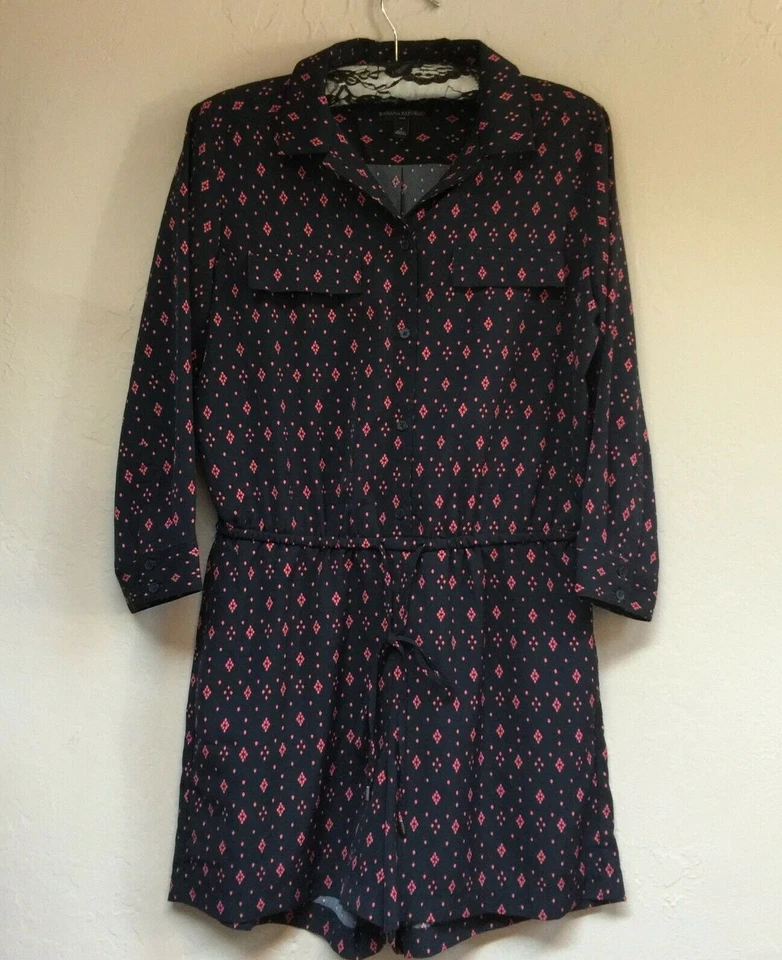 Женский комбинезон с откидными карманами Banana Republic размер 4 черный розовый с принтом рукав 3/4 - Изображение 1 из 4