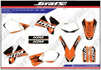 1998 1999 2000 Graphics Kit For KTM EXC 125 200 250 300 380 400 Decals Stickers - Image 1 of 4