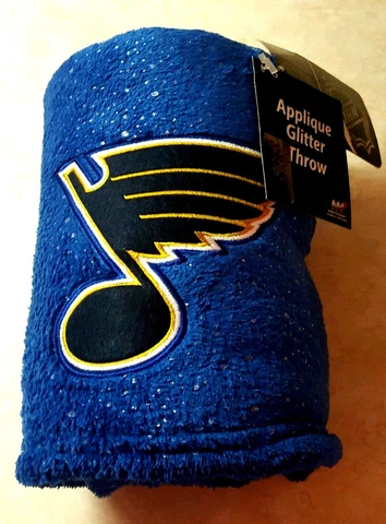 ST LOUIS BLUES Throw Blanket 50 x 60 Applique Glitter Style Blue Northwest New Cover