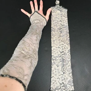 Long Lace Armwarmers Purple Gray Arm Warmers Goth Gloves Elbow Length Sleeves - Picture 1 of 4