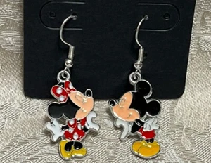 Minnie großes Ohr Maus Mickey Cartoon Emaille Silber Hänger entzückend Ohrring Set - Bild 1 von 2