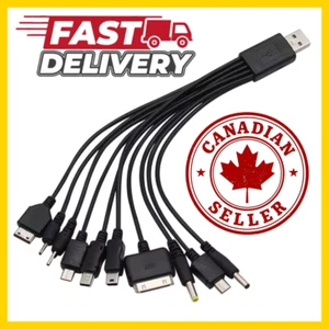 Universal USB To Multi Plug Cell Phone Charger Cable 10-in-1 Fast Charging Cord - Picture 1 of 6